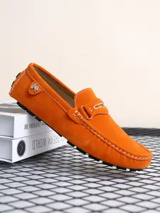 Men's soft suede driving shoes, elegant flat loafers, trendy and convenient, one-step single shoes