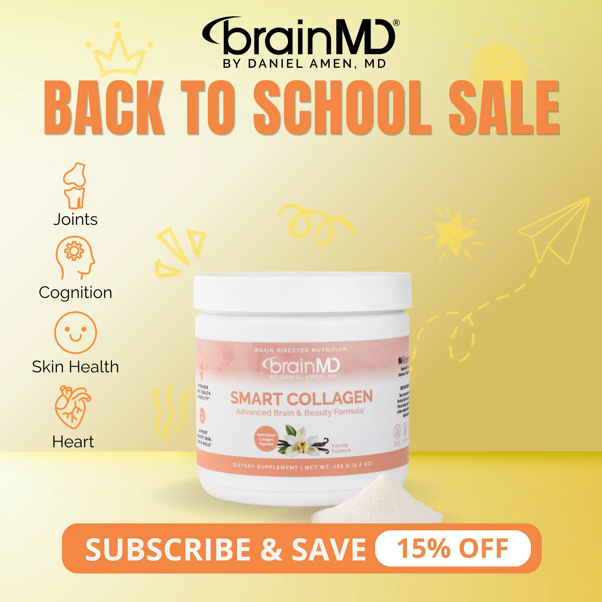 Smart Collagen | BrainMD | 30 Servings Powder | Skin, Joint & Bone Health Support | Cognitive Function & Wellness Support | Porcine Collagen Peptides (PO/OG)