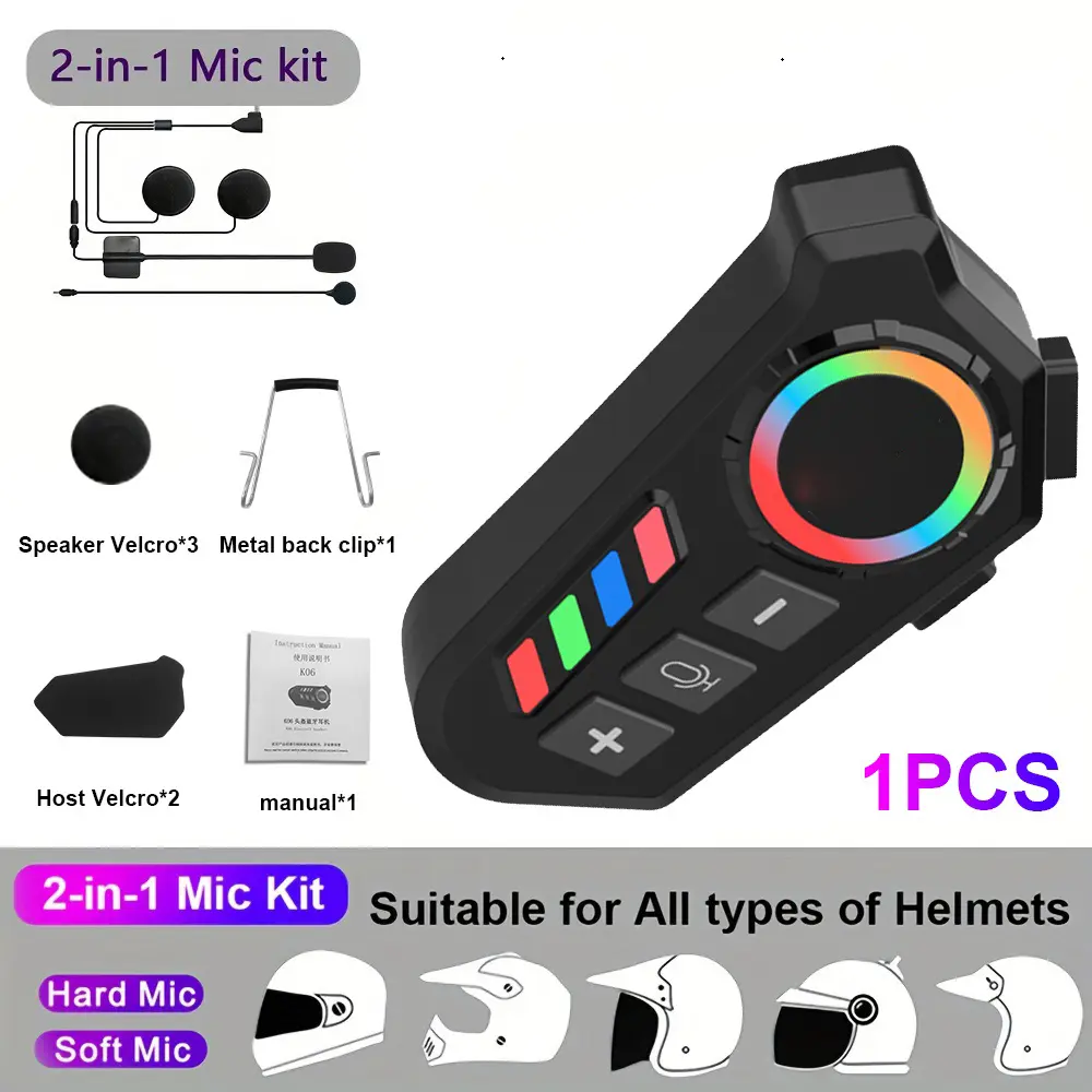 2-In-1 Microphone Riding Intercom Motorcycle Helmet Headset Dual-Mode Dual-Channel Simultaneous Music Listening Motorcycle Helmet Headset Riding Headset 2-Person Intercom