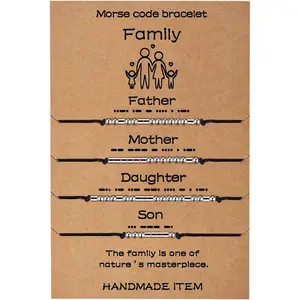 Morse Code Bracelet, Dad Mom Brother Sister Daughter Son Friend Morse Code Bracelets, Adjustable String Matching Beads Secret Message Jewelry