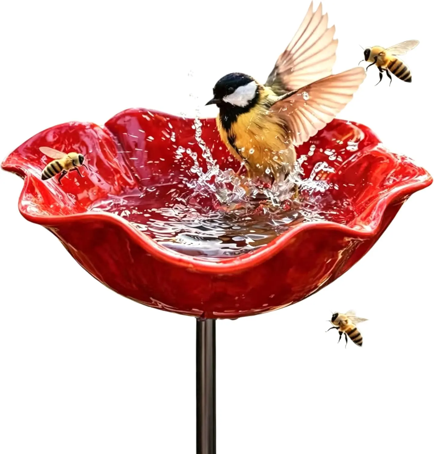 Handmade Metal Flower Garden Stake Bird Bath & Bee Water Station, Floral-Shaped Outdoor Garden Decorative Art Pieces, for Garden Lawn Yard Decor，mini bird bath，bee baths for garden