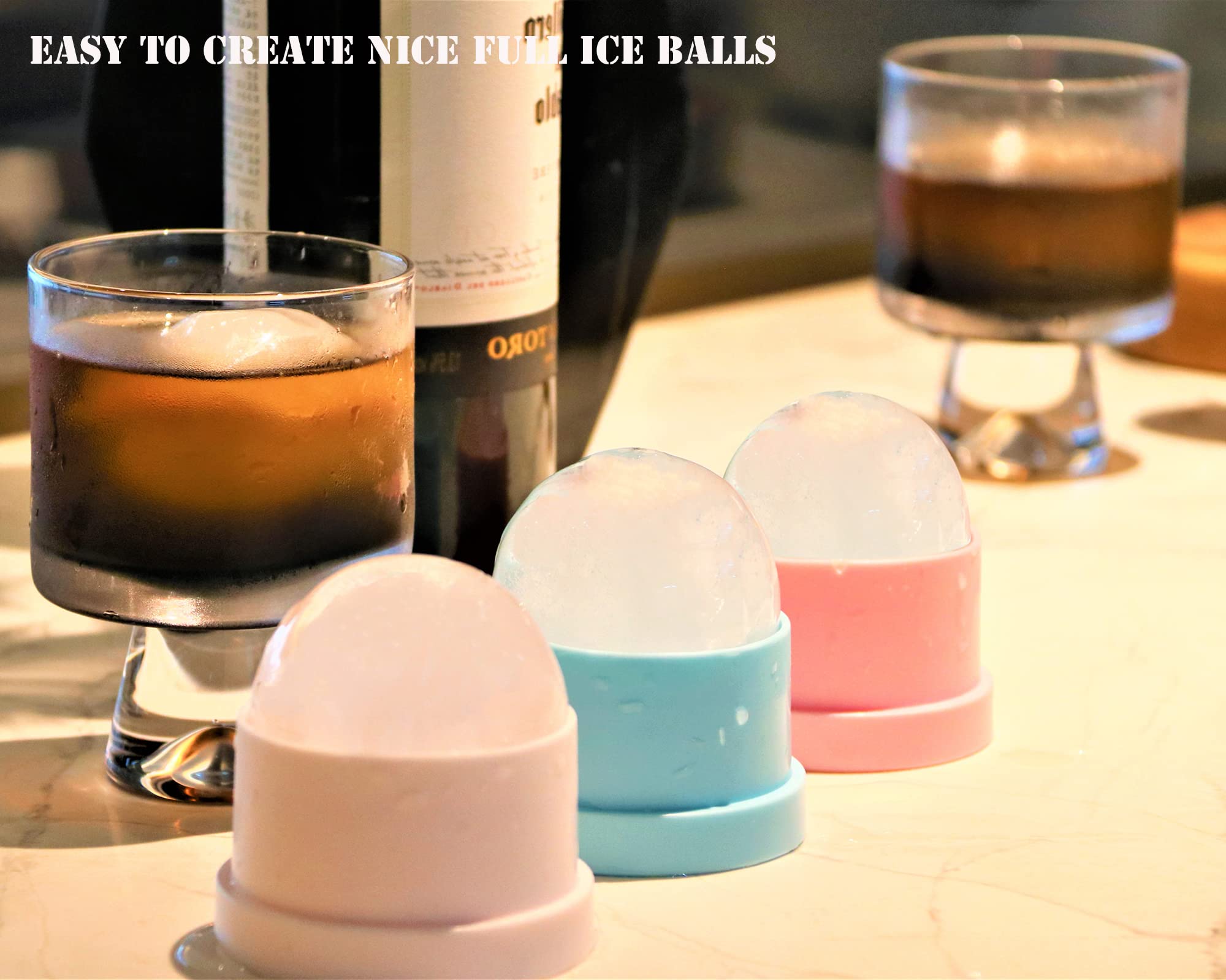 6 Pack Ice Ball Maker, Round Ball ice Cube Mold for Whiskey, Cocktails Juice Beverages, Bourbon, Old Fashioned Clear Ice Cube Mold, Silicone Freezer Press