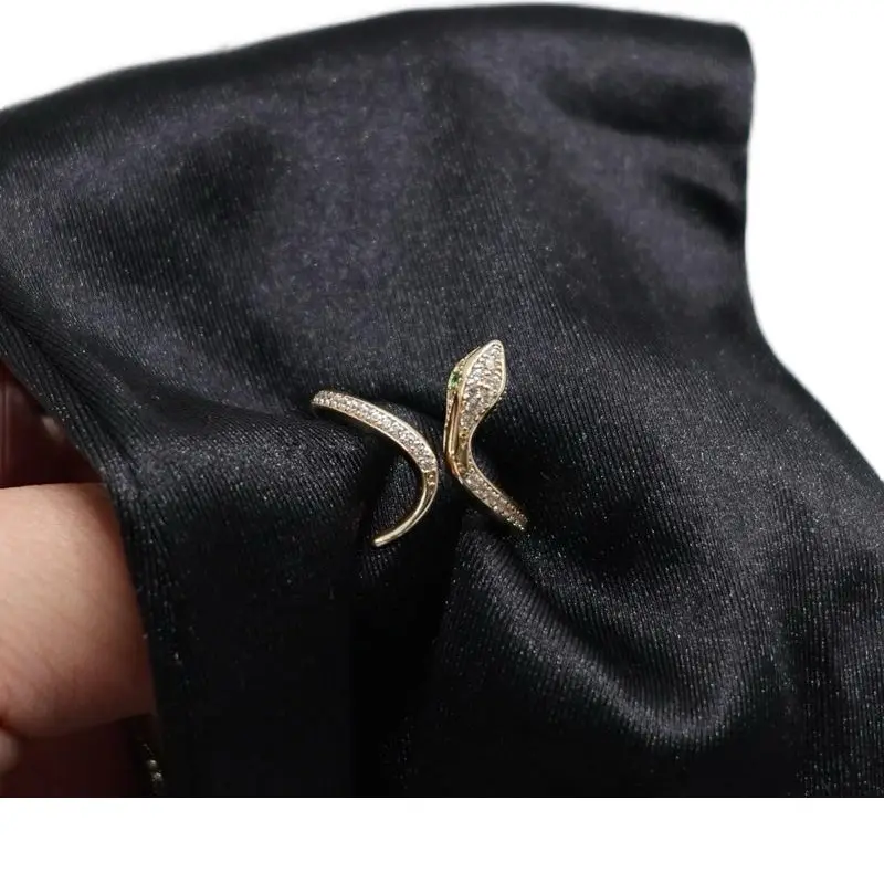14K Gold Green Eyed Snake Ring with Dazzling CZ Stones - Luxurious & Elegant Design for Special Occasions or Everyday Wear