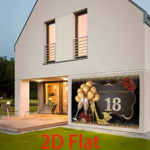 Elegant 18th Birthday Party Backdrop Banner Golden Balloons Champagne Glasses High Heels Roses Design Sparkling Happy Birthday Text Durable Polyester Fabric for Indoor Outdoor Celebrations Home Garden Studio Decor White 2D Flat