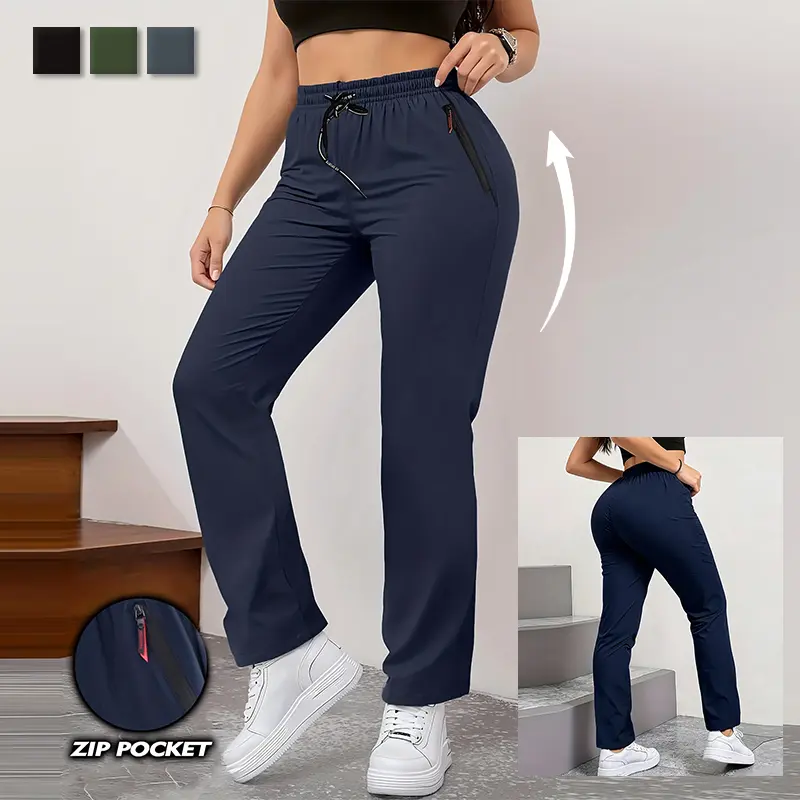 Women’s multifunctional slim-fit sports pants with pockets – all-season fitness, running, and yoga leggings with a drawstring waist and lightweight stretchy fabric (machine washable); casual outdoor wear – zippered pocket design; women’s activewear