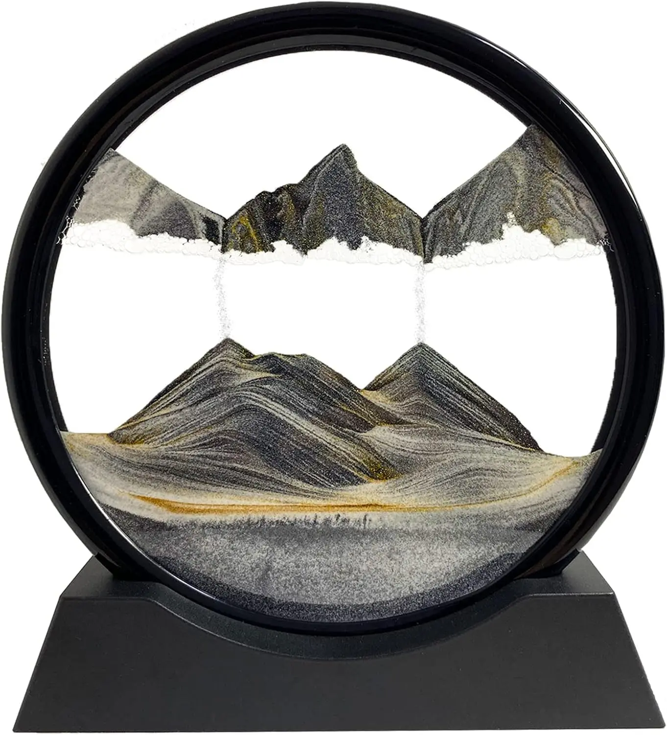 Moving Sand Art Picture - Sand Art Liquid Motion 3D Deep Sea Sandscape, round Glass Frame Display Flowing Sand Relaxing Toy for Desktop Home Office Work Ocean Decor(Black, 7")