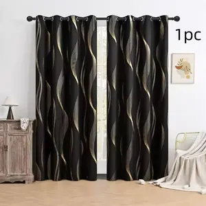 1pc Wave Foil Print Blackout Curtain, Elegant Bedroom Insulation Shade, Single Piece Light Blocking Drapery for Stylish Room Decor, Home Decoration Curtain, Blackout Window Cover