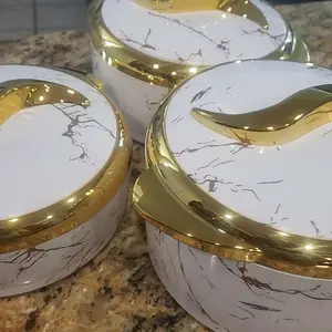 Marble Pattern Food Warmer Set, 3 Counts/set Modern Stainless Steel Insulated Casserole Dish Set with Lid, Serving Bowl for Buffets, Heat Resistant Bakeware Grilling Baking Container Baked, Cover, Pot