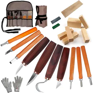 21-  Carving Tools Kit - Complete Whittling Set with Detail , Hook , Sharpening Stone, Basswood Blocks & Cut Resistant Gloves for Beginner &