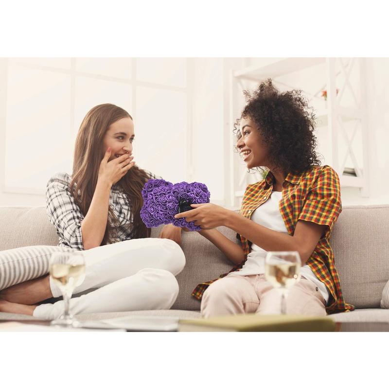 Artificial Flowers Rose Bear ,Rose Teddy Bear, Flower Bear Cub, Forever Rose Everlasting Flower for Window Display, Anniversary Christmas Valentines Gift (Purple) Artificial flowers