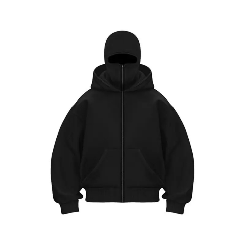 Balaclava Hoodie Jacket, Fashionable Zipper Double-Layer Hooded Shirt, Motorcycle Hoodie, Y2K Unisex Apparel, Windproof Warm Coat, Stylish Comfortable Top，muslim girl