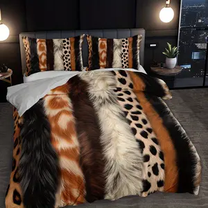2/3pcs Leopard Print Wild Animal Fur Texture Duvet Cover Set 1 Duvet Cover + 1/2 Pillowcases Without Pillow Inserts, Four Seasons Home Dorm High-Definition Printing