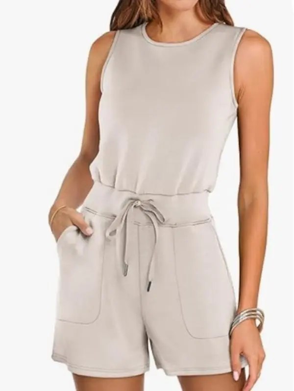 Women's Summer Romper 2024 - Dressy Casual Sleeveless Jumpsuit, Cute Cozy Lounge Short Trendy Outfit Womens Fashion Trending Style Comfy Comfortable Womenswear Minimalist