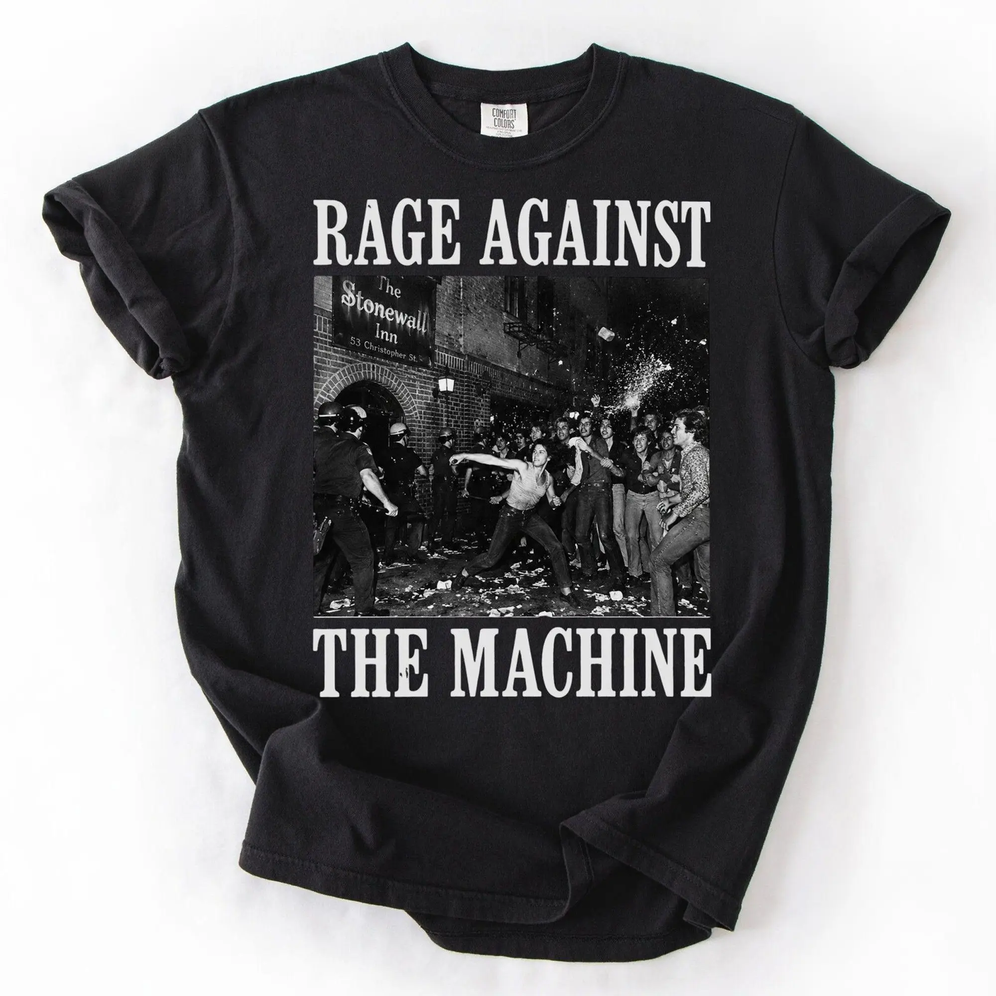 Rage Against the Machine Stonewall Riots LGBTQ Pride Shirt, Vintage Comfort Colors Graphic Tee for Casual Everyday Wear