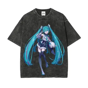 Virtual singer Hatsune Miku Piapro Characters Oversize Unisex Washed T-Shirt