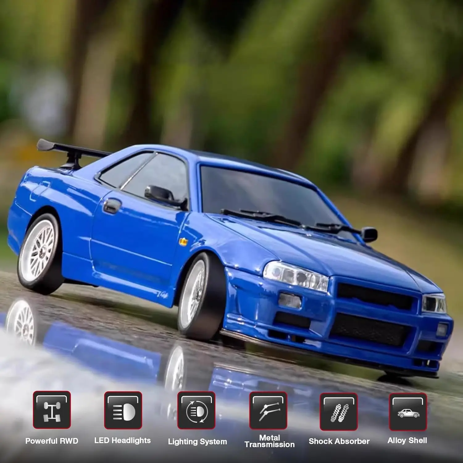 ARRIS 1/18 RC Drift Car GTR R34 2.4GHz RWD with Gyro Alloy Body – Blue Rc Model Car Rc Controlled ARRIS 1/18 RC Drift Car GTR R34 2.4GHz RWD with Gyro Alloy Body – Blue Rc Model Car Rc Controlled