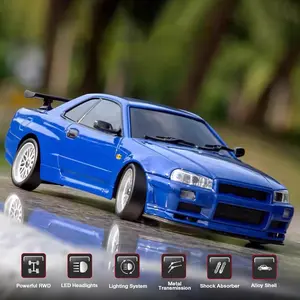 ARRIS 1/18 RC Drift Car GTR R34 2.4GHz RWD with Gyro Alloy Body – Blue
