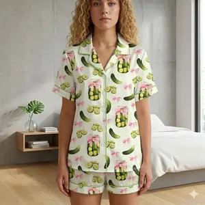 Pickle pink bow pajamas, gift for friends, gift for her, set for women, Loungewear set women, cute pajamas, gift for food lovers