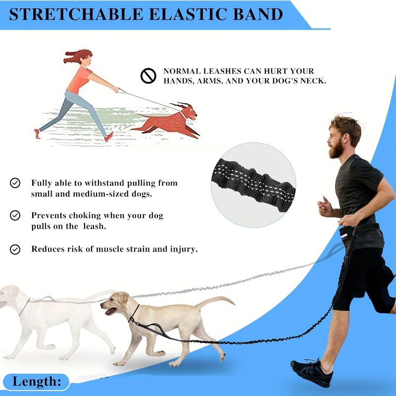 Hands-Free, Anti-Pull Dog Leash—Ideal for Walking and Running—Features a Zippered Waist Pouch, Extra-Thick Handle, and High-Elasticity Design
