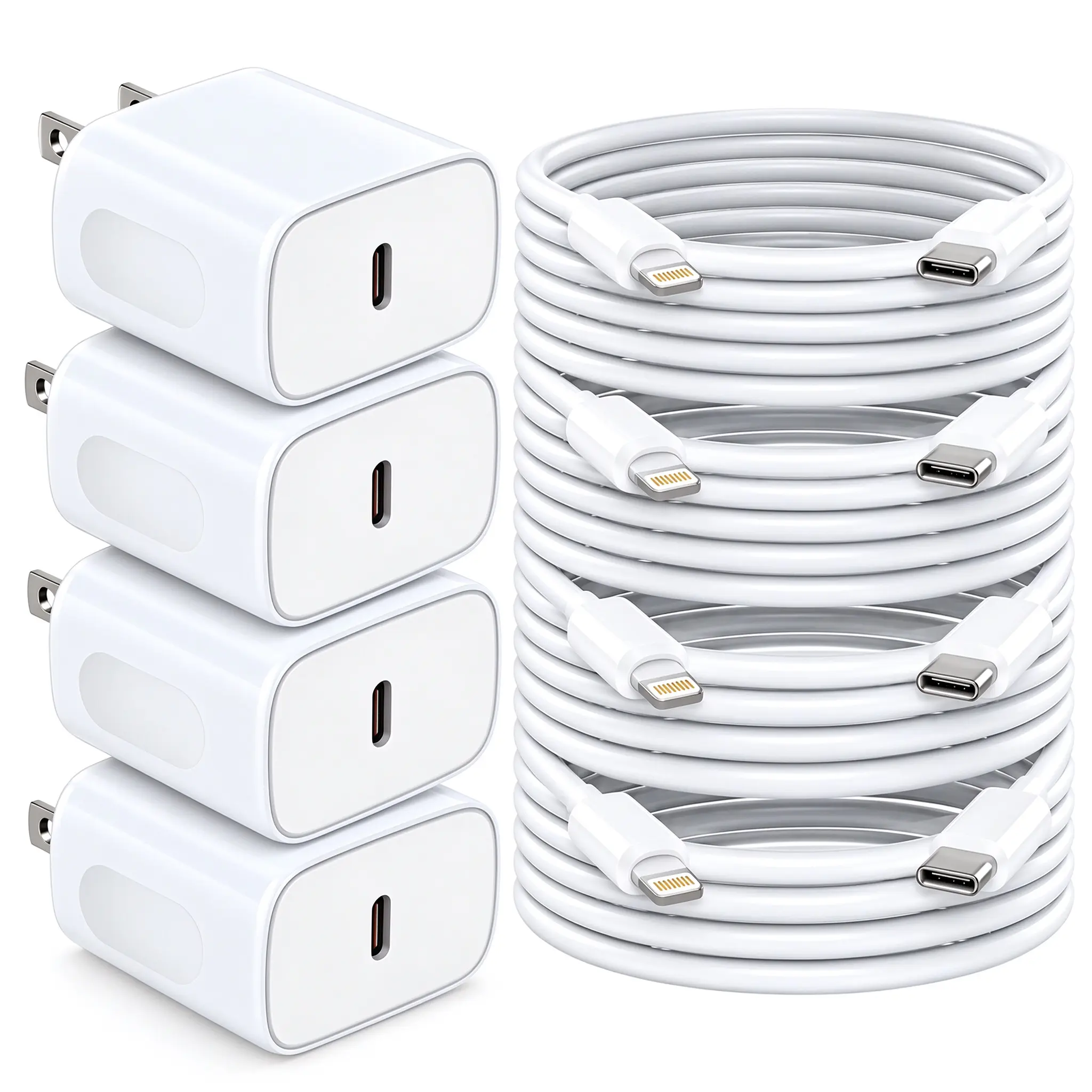4-Pack 6FT Type-C Wall Phone Charger Blocks (US Plug) with 4-Pack USB-C to Lightning Cables, Super Fast Charging Universal Adapter for iPhone 14/13/12, AirPods Pro, Smartphones, Plug Chargers