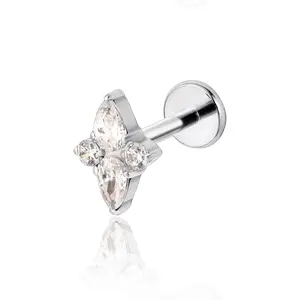 F136  Titanium Flat  Stud,G23 Implant Grade Press Fit Threadless Earrings 20g 6mm 8mm Push Pin Tragus Cartilage Helix Conch Nose Piercing (1pc)