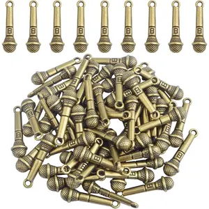 60pcs Tibetan Microphone Pendant Charms Vintage Alloy Music Theme Charms Accessories for DIY Necklace Bracelet Keychain Jewelry Making Decor