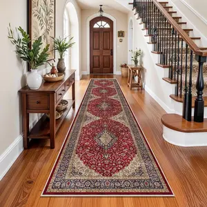 Retro Persian Pattern Long Carpet, 1 Count Soft and Stain Resistant Bedroom Bedside Carpet, Easy To Clean and Machine Washable Long Area Carpet for Bedroom Balcony, Vintage Runner Rug