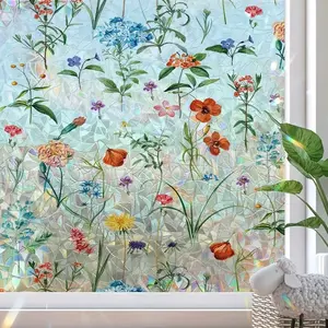 3D Rainbow Window Film, Static Adhesive Privacy Sticker, Removable Vinyl Mosaic Decal for Home Office, Customizable Cut