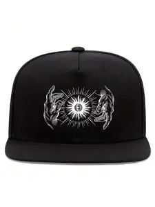 1pc, Gesture Sun God Printed Flat-Brim Hat, Graphic Hat, Trendy Street Hip-Hop Cap, Unisex Adjustable Baseball Cap