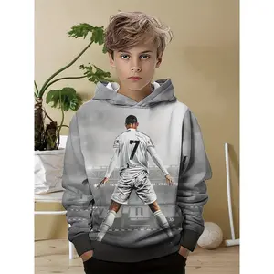 [Leisure Outing] Boy # 7 Football Player 3D Printed Hoodie - Elastic and Comfortable Polyester Spandex Blended, Machine Washable, Ideal for Spring and Autumn Wearing