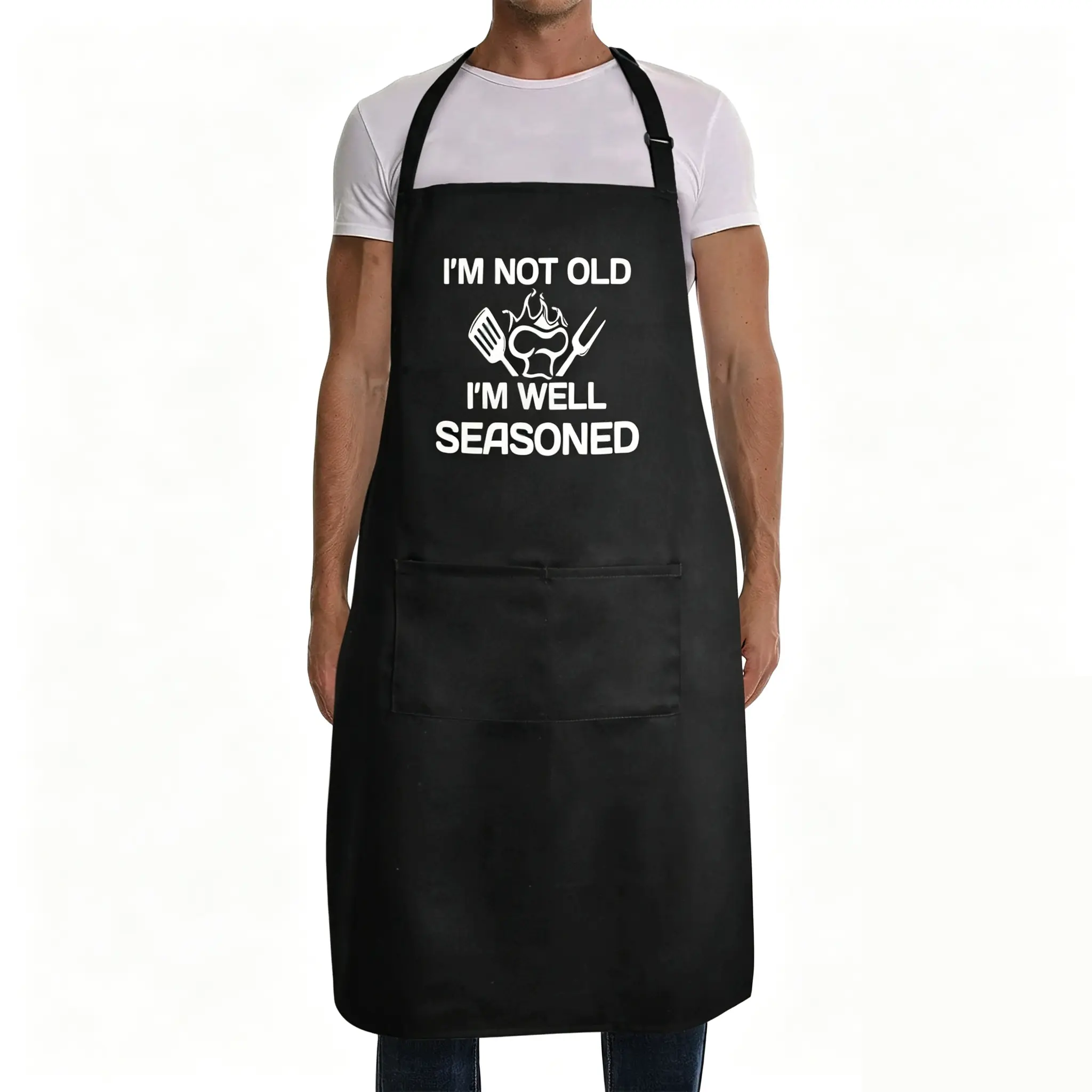 Men's Funny Barbecue Grill Graphic Aprons - Adjustable Strap, Birthday-Themed Chef Style Casual Aprons for Grilling Cooking Kitchen, Birthday Gifts for Him