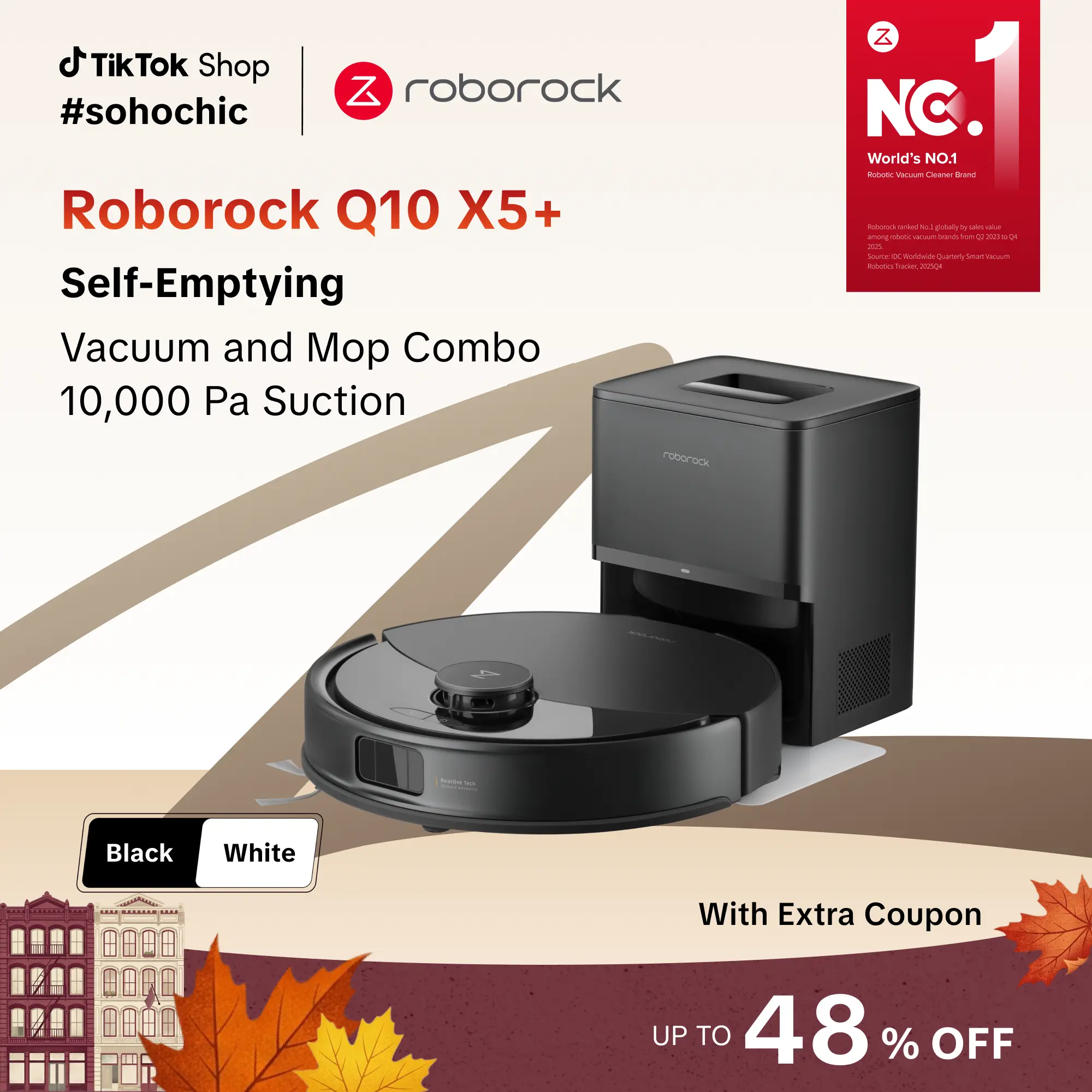 [SaleLink] Roborock Q10 X5+ Robot Vacuum and Mop, Self-Emptying, 10,000Pa Suction, Hands-Free Cleaning for up to 7 Weeks, Obstacle Avoidance, LiDAR Navigation, No-Go Zones, Cordless Rechargeable #tiktokshopstockup #roborocknewarrives