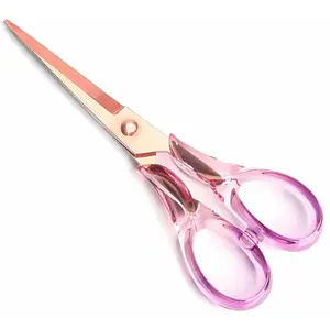 Gold Scissors, Stainless Steel Blade with Acrylic Handle, All Purpose Scissor for Office, School, Home, Fabric Shears, Tijeras (6.3" Transparent Purple)