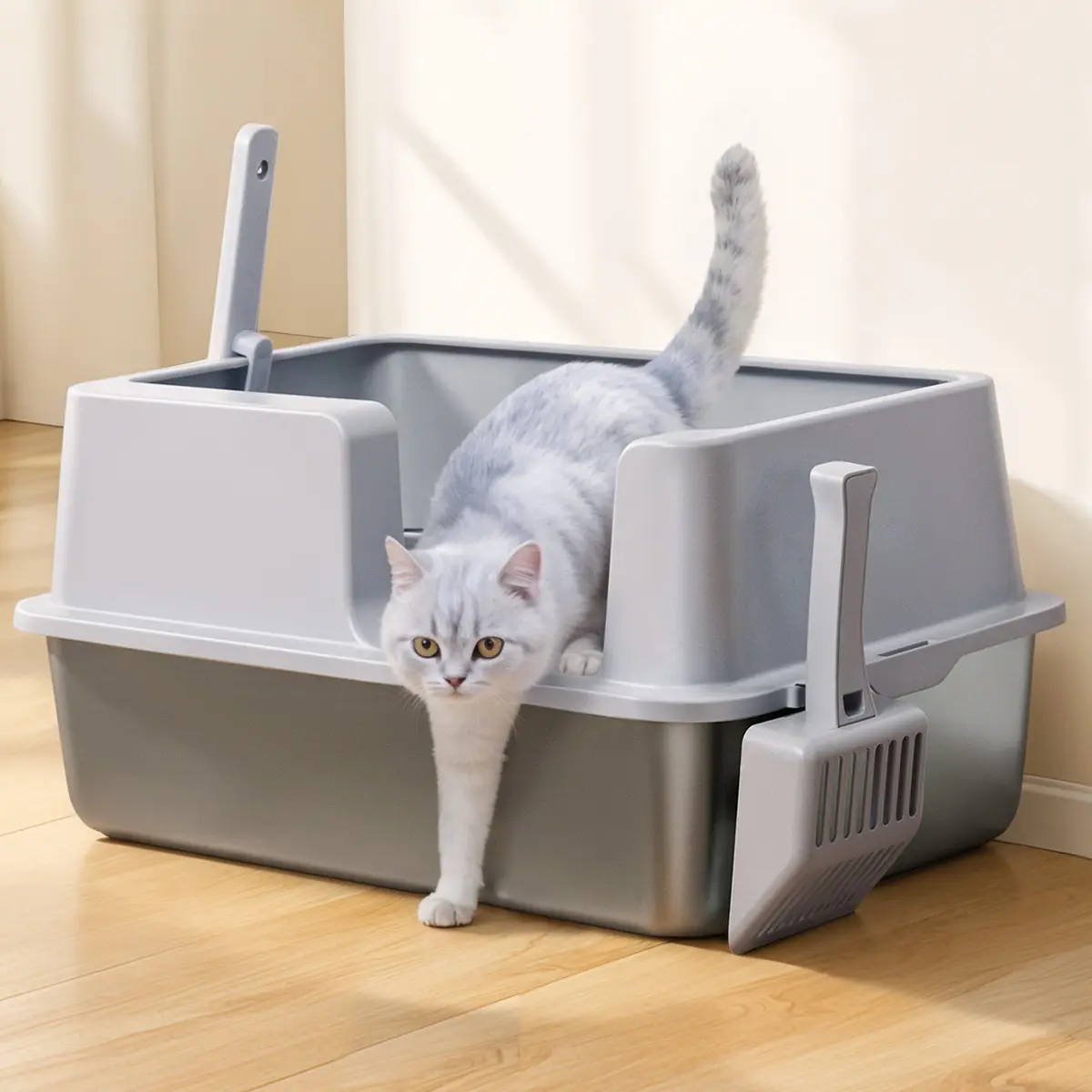 CAVEEN Upgraded Extra Large Stainless Steel Cat Litter Box, 20L Large Capacity XL, Easy to Clean, High Sided, Anti-Urine Leakage, Non-Stick Bottom & Non-scratch & 2xScoop, for Large/Medium/Small Cats, dealsforyou, summerwins, restock, dealsforyou