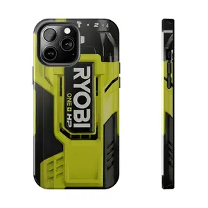 RYOBI compatible tough style phone case with an industrial-inspired aesthetic and impact-resistant protection for daily wear. Compatible with iPhone 7, 8, X, 11, 12, 13, 14, 15, 16 17 & Samsung Galaxy S21, S22, S23 & S24 S25 series