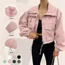 ASWULK Women's Cropped Utility Coat - Oversized Lightweight Zip Up with Snap Buttons and Pockets Adjustable Drawstring Spring Fall Woven