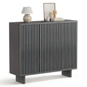 5 Tier Shoe Storage Cabinet with Fluted Doors, 46 Inch Entryway Organizer with 4 Adjustable Shelves, Freestanding Wooden Shoe Rack Cabinet for Hallway Living Room Bedroom, Large Capacity Shoe Organizer for Boots Sneakers Flats