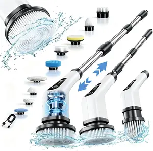 Electric Spin Scrubber, Cordless Shower Scrubber IPX7 Waterproof Power Scrubber, Electric Cleaning Brush with 9 Replaceable Brush Heads, Adjustable Extendable Handle, 5 Speed Modes for Bathroom, Shower, Tile, Tub, Kitchen & Household Cleaning Supplies sum