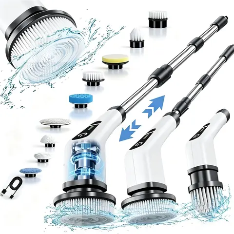 Electric Spin Scrubber, Cordless Shower Scrubber, IPX7 Waterproof Power Scrubber,Electric Cleaning Brush with 9 Replaceable Brush Heads, 5 Speed Modes Extendable Handle for Bathroom,Shower, Tile, Tub, Floor, Kitchen Cleaning Supplies.techvibes