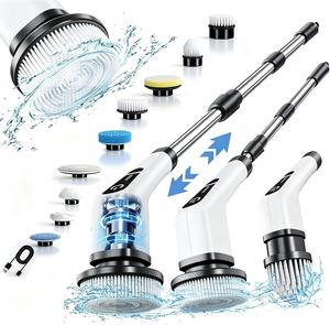Electric Spin Scrubber, Cordless Shower Scrubber IPX7 Waterproof Power Scrubber, Electric Cleaning Brush with 9 Replaceable Brush Heads, Adjustable Extendable Handle, 5 Speed Modes for Bathroom, Shower, Tile, Tub, Kitchen & Household Cleaning Supplies sum
