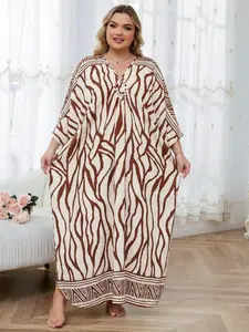 EDOLYNSA Striped kaftans for woman relaxed Moo Moo Dress Batwing Sleeve lounge wear Soft beach wear comfy house robe Bohemian vacation swimsuit cover-up summer daily wear Q1297