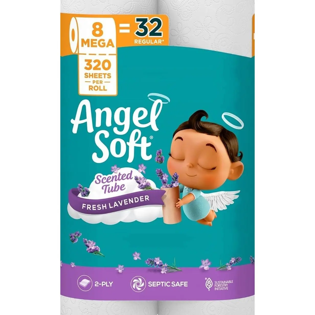 Angel Soft Toilet Paper with Fresh Lavender Scented Tube, 8 Mega Rolls = 32 Regular Rolls, Soft and Strong Toilet Tissue