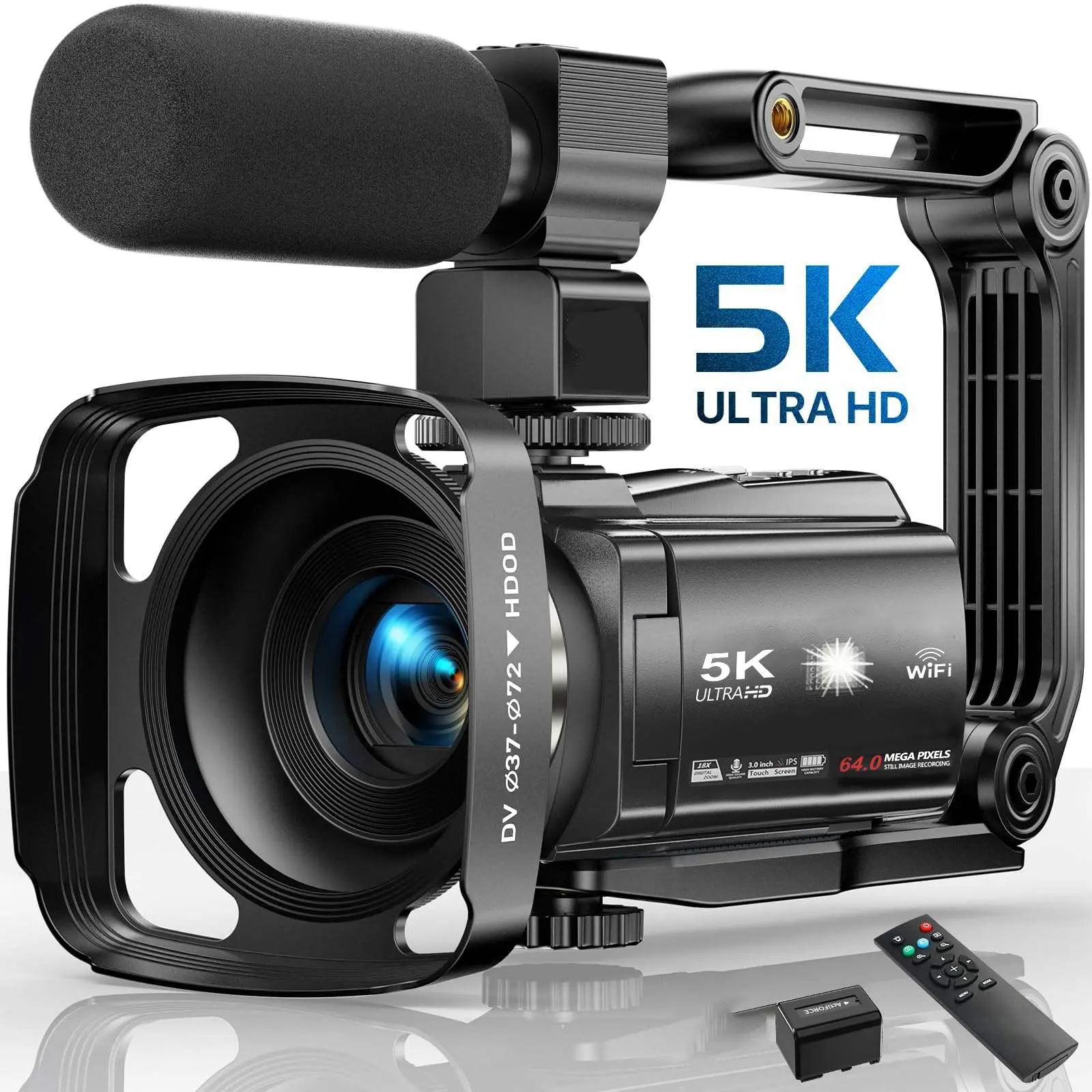 5K 30FPS Video Camera with 16x Digital Zoom 48MP UHD WiFi IR Night Vision 3.0 Inch Rotatable Touch Screen 6-Axis Stabilization