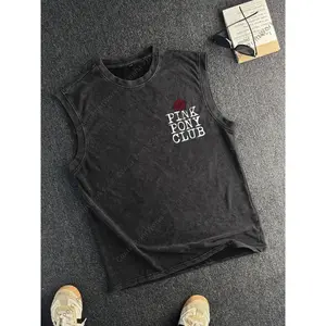 Vintage Sleeveless Vest - Dual-Sided Washed Cotton Shirt with Pink Pony Club Graphic - Retro Streetwear Essential for Summer, Beach, Parties - Ideal Men's Clothing Gift, Casual Streetwear, Summer