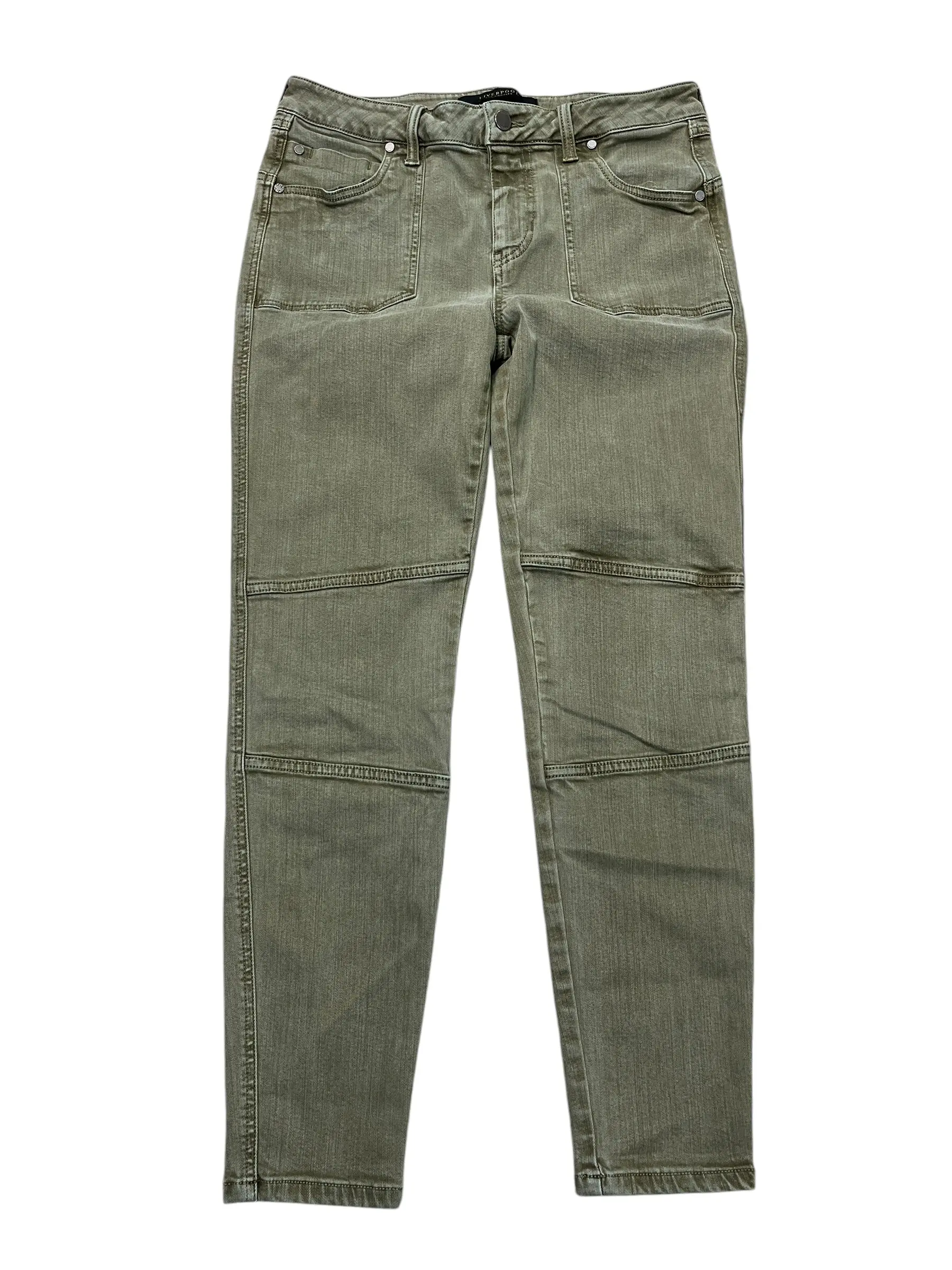 Jeans Cropped By Liverpool In Green Denim, Size:10