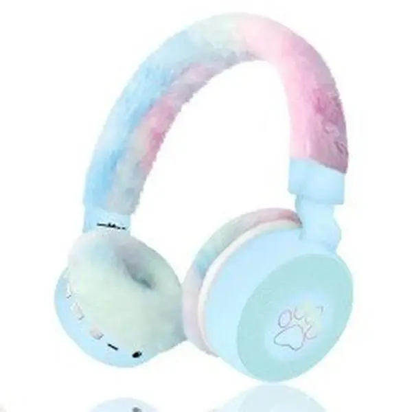 Kik_Fluffy Over-Ear Bluetooth Headphones with LED Paw Design - Comfortable Skin-Friendly Wear MSL807 for Universal Cell Phone And Bluetooth Device (Blue)