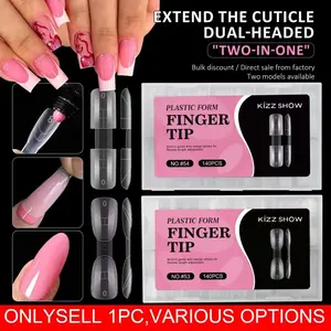 140pcs Dual Nail Forms for Poly Extension Gel, UV Gel 2 In 1 Reusable Nail Molds, 14 Sizes, Almond & Square, Clear, Glossy Finish Manicure tools