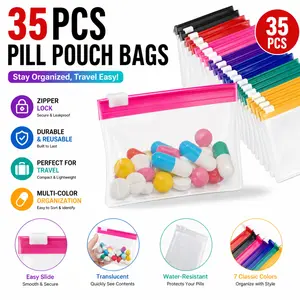35 Pcs Zippered Pill Pouch Bags – Reusable Translucent Medicine Organizer with Slide Lock for Travel & Daily Storage (Classic Colors)