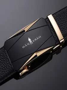 Men's Genuine Leather Belt with Automatic Buckle, Business Casual High-End Waistband, PU Material, All Seasons, Plain Pattern