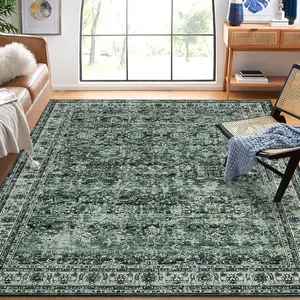 【GARVEE】Washable Living Room Rug 6x9 Vintage Style Non-Slip Indoor Carpet, Stain Resistant Low Pile Area Rug, Folding Floor Cover for Dining Room, Office, Nursery, Apartment